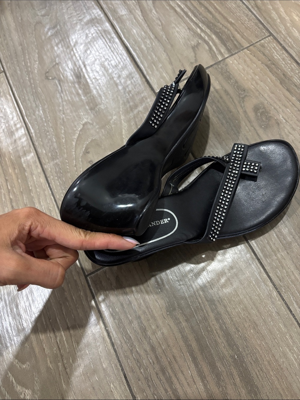 Athena Alexander Black Rhinestone Crossover Women's Sandals - Picture 2 of 3